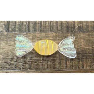 Vintage Art Glass Wrapped Yellow Candy Christmas Ornament